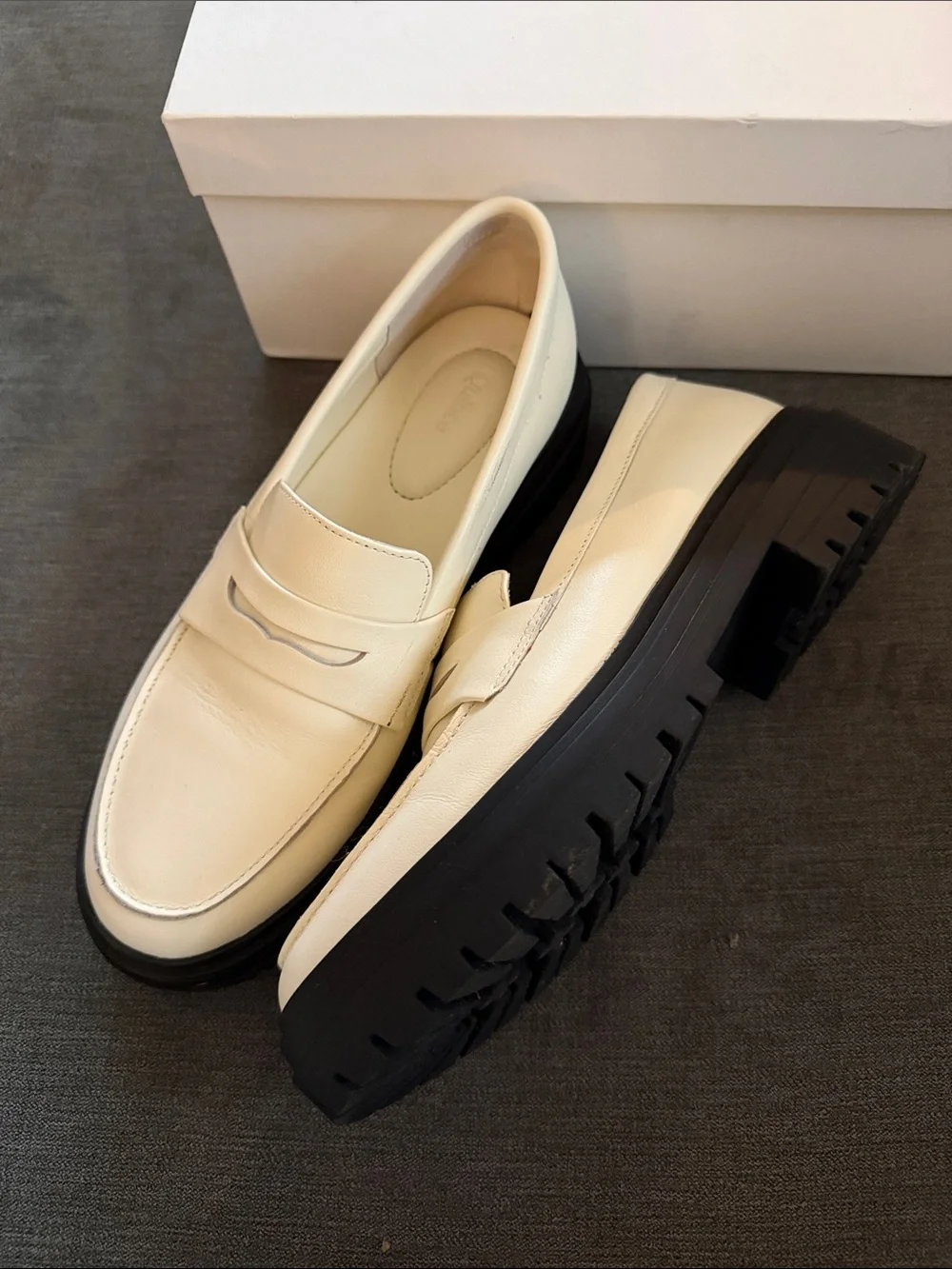 Quince Cream Leather Penny Loafers with Black Lug Sole - Picture 3 of 10